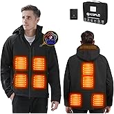 KOPLO Heated Jacket for Men 14400mAh Battery, Waterproof Rechargeable Electric Coat with Detachable Hood for Outdoor Winter