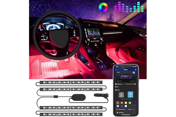 Govee Car LED Lights, RGB Smart Car Interior Lights, App Control | DIY Mode and Music Mode, 2 Lines Design LED Lights for Car