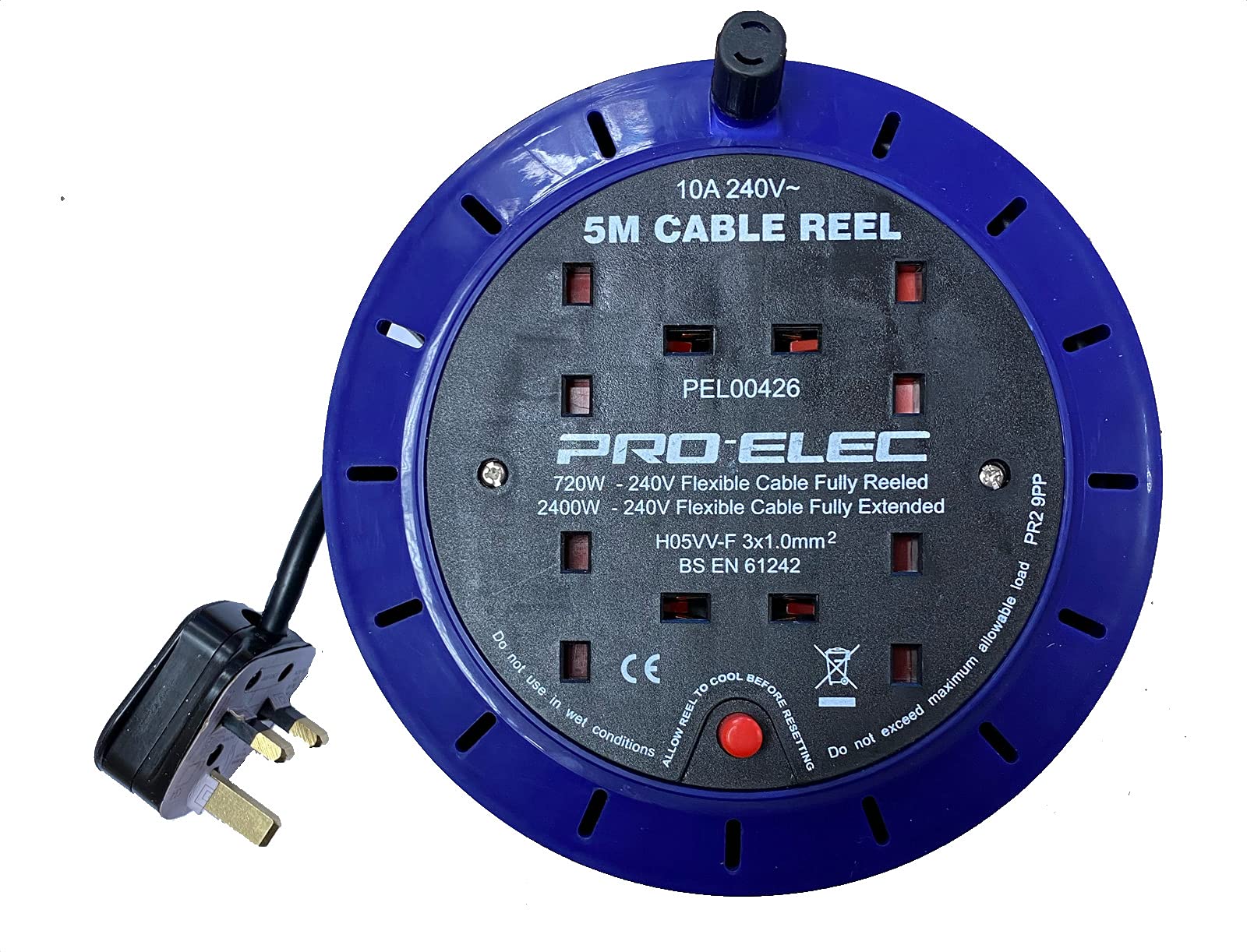 ShaniTech 5M Meter 4 Way Gang Mains Extension Lead Reel Heavy Duty Thermal Cut Out, Ideal for Garden, Workshop, DIY