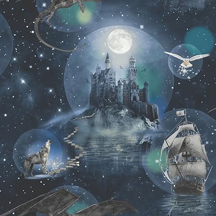 Blue Magical Kingdom Wallpaper Harry Potter Inspired Style Design