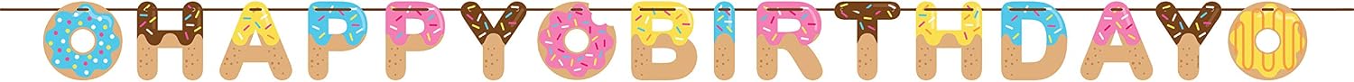 Creative Party PC324234 Donut Theme Happy Birthday Ribbon Banner-1 Pc, Paper, Multicolor 6" x 8.5', Multi Color