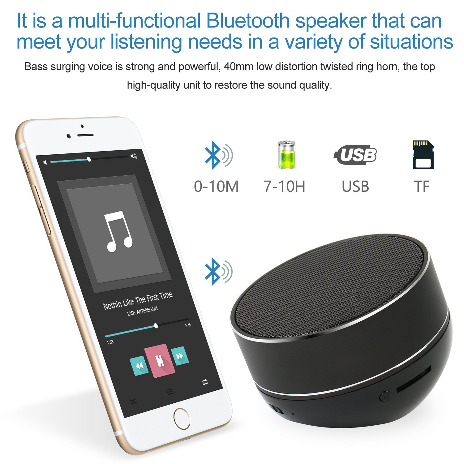 Bluetooth Speaker,QCY Mini Portable Speaker with Bluetooth/USB/TF Card Mode with Call Answer End Function Loudspeaker 10M Stereo Sound Subwoofer Glossy Aluminium Alloy Wireless Speaker (Black)