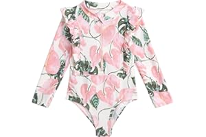Jessica Simpson Baby Girls' Bathing Suit - UPF 50+ Quick Dry Long Sleeve Quarter Zip One Piece Rashguard (12M-4T)