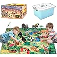 Safari Animals Figurines Toys with Activity Play Mat & Trees, Realistic Plastic Jungle Wild Zoo Animals Figures Playset with