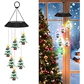 Thyle Christmas Solar Wind Chimes Color Changing Christmas Tree Wind Chimes LED Mobile Lights for Outside Yard Garden Home Window Hanging Decorations