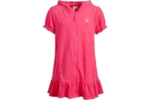 Pink Platinum Girls' Swim Cover Up - Full Zip Hooded Kids Terry Cloth Bathrobe - Ruffled Swim Cover Up Dress for Girls 2T-16