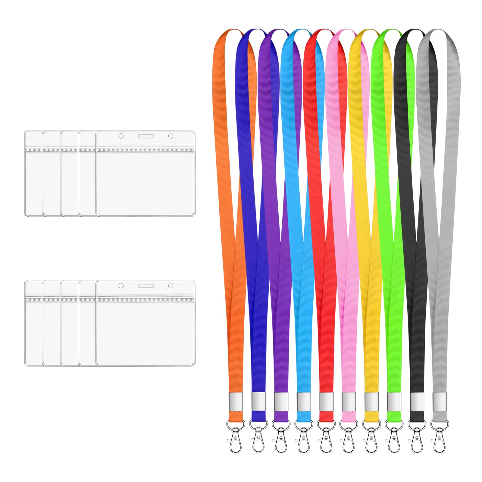 Vicloon Neck Strap Lanyard with Card Holder, 10PCS Polyester Lanyard and Transparent ID Badge Holder Set Office Landyard for Keys, ID Badge, School and Office Colorful(10.5 * 9cm)