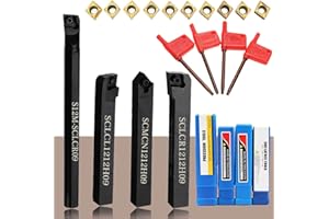 VeYocilk 14Pcs Indexable Lathe Turning Tool 1/2"12mm,4PCS Metal Lathe Tools Holder S12M-SCLCR09,SCMCN1212H09,SCLCL1212H09,SCLCR1212H09 With 10pcs CCMT09T304 Carbide Inserts