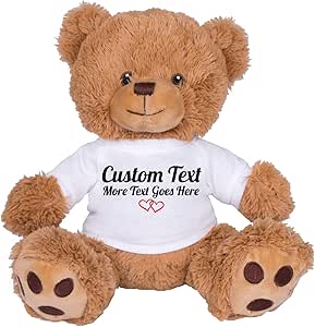 Cute Custom Teddy Bear with Personalized Custom Text: 8 Inch Brown Teddy Bear Valentine's Day Stuffed Animal White Shirt CT