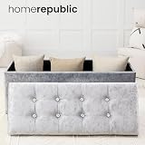 Home Republic Large Faux Leather Ottoman Storage Box Crushed Velvet Silver Grey view 6