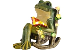 SCUYARI Solar Garden Statues Miniature Frog Figurine Thanksgiving Decor with Succulents and 7 LED Lights Outdoor for Patio Yard Balcony Lawn - Unique Housewarming Birthday Gifts for Women Mom Family Friends