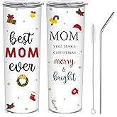 Potchen Christmas Birthday Gift for Mom Best Mom Ever Tumbler 20 oz Stainless Steel Insulated Coffee Tumbler with Lid Straw Brush from Daughter Son Husband for Xmas Mama Grandma Women Mothers in Law