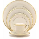 Lenox Eternal Porcelain 5-Piece Dinnerware Set for 1 | ceramic, dishwasher safe | chip resistant, plates and bowls sets for kitchen and dining | 10.75 inch plate