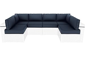Kimunuk Outdoor Furniture Replacement Cushions, 5" Foam Foam High-Density, Fits 6-seat Sectional Rattan Conversation Set, 14 Piece Patio Water-Resistant Replacement Sofa Cushions, Liner&Cover