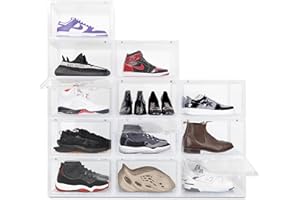 OLLIE XL Shoe Storage Boxes – Foldable and Stackable Shoe Storage Organizer for Closet – Clear Hard Plastic Big Shoe Storage 