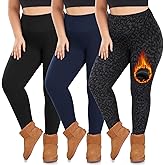 we fleece 3 Pack Plus Size Fleece Lined Leggings Women -Stretchy X-Large-4X Warm Winter Yoga Pants Thermal Leggings
