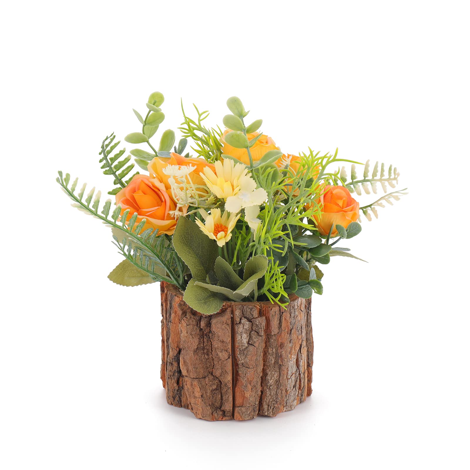 Artificial Flowers with Pot, Combination of Fake Silk flowers and Greenery ,Small Plant Potted Decor for window box ,Office,Bookshelf,Bedroom, Living Room,Party,Wedding Decorations (Yellow)