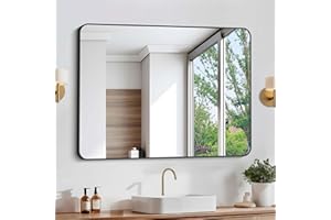 CIVENO Bathroom Mirror, 32"x40" Black Rectangle Wall Mirror, Metal Frame Rounded Corner Vanity Mirror, Large Wall Mounted Mir