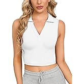 CLOZOZ Womens Tank Tops Polo Crop Top V Neck Ribbed Sleeveless Tops Collar Shirts Womens Crop Tops Polo Cropped Tank Trendy