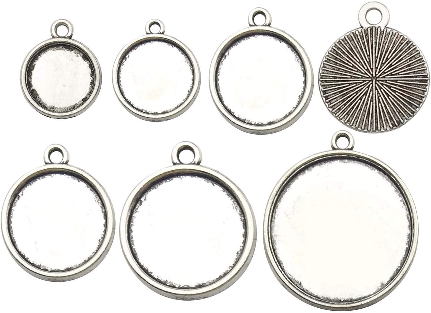 YoudiylaUK 60pcs Antique Silver Mixed Pendant Trays Round Cabochon Settings Trays Pendant Blanks WM168