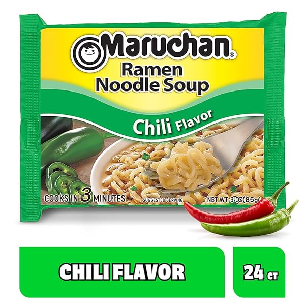 MARUCHAN RAMEN CHILI, INSTANT RAMEN NOODLES, READY TO EAT MEALS, 3 OZ, 24 COUNT