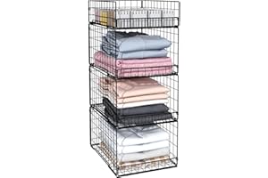 CIDAZIYA 4 Tier Closet Organizers and Storage Shelves for Clothes,4 Pack Stackable Storage Bins Metal Wire Organizer Baskets Containers Drawers with Dividers for Truck Camper RV Closet/Pantries/Wardrobe