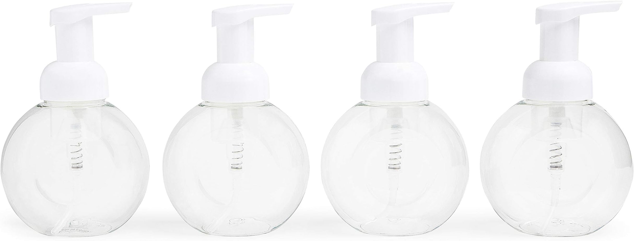 MHO Containers | Clear Foaming Soap Dispenser with White Pump Locking Mechanism BPA/Paraben Free PET Plastic 250mL/8.5fl oz - Set of 4