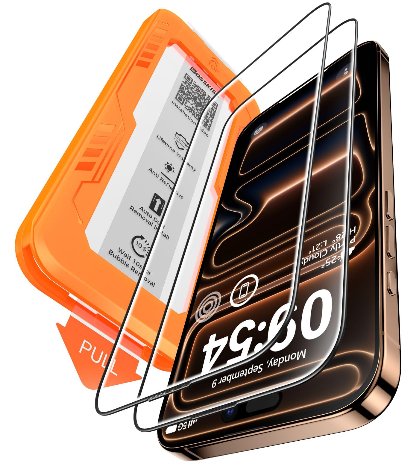 Photo 1 of BossKiss for iPhone 17 Pro Max Screen Protector 6.9 inch, [TOP 9H+ Hardness] [Military Grade Shatter Protection] [Sensitive Touch] [HD Clear Tempered Glass] Full Coverage Easy Installation Case Friendly 2 Pack