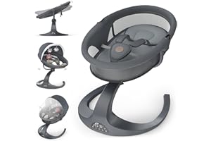 OBEE ODEE Baby Swings for Infants, Baby Swing 5 Speeds, 12 Soothing Music, 360 Rotating Seat, Adapter & Battery Operated, Indoor & Outdoor (Gray, Basket)