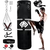 ZOOFOX Punching Bag for Adults, 4 Ft Heavy Bag with Chains and Hand Wraps for Beginners, 5-in-1 Boxing Bag for Kickboxing, MMA, Muay Thai, Karate, Home Gym or Fitness, Unfilled
