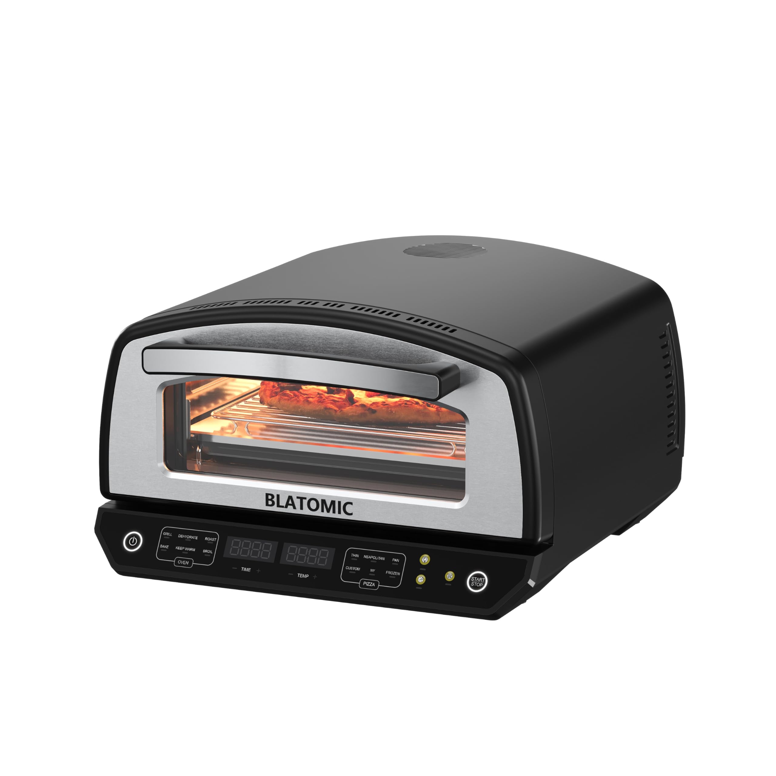 Photo 1 of Blatomic Indoor Pizza Oven - Makes 13 Inch Pizzas, Heats up to 850°F - Countertop Electric Pizza Maker with 6 Touchscreen Presets, Pizza stone & Peel, Baking Tray & Mesh Included - Stainless Black