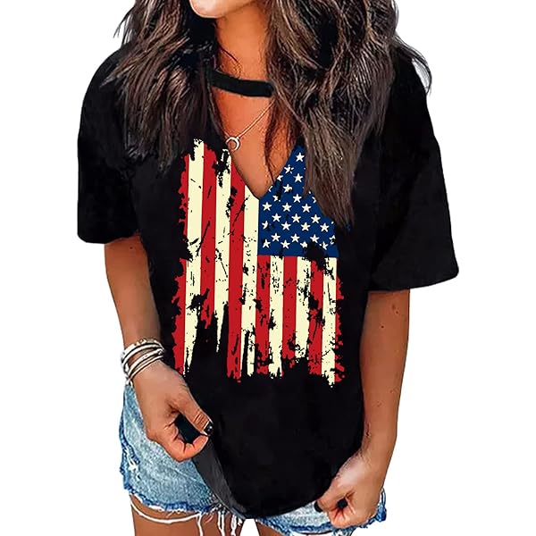 American Flag Heart T-Shirt For Women - 4th Of July Patriotic Graphic Tee, Red, Size Medium - View #3