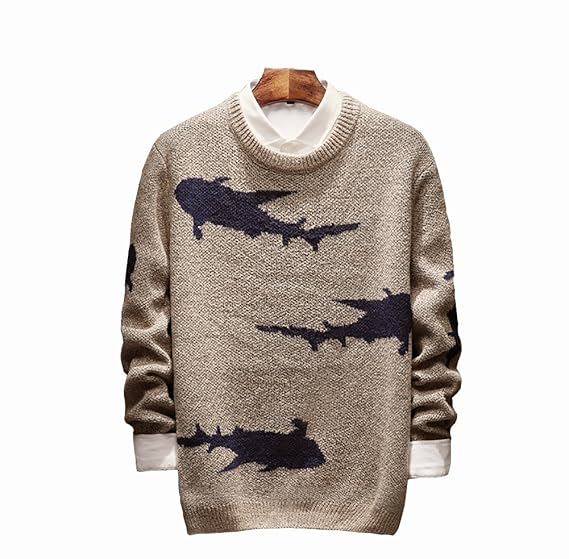 Amazon Spinas スピナス メンズ シャーク柄 ニット クルーネック