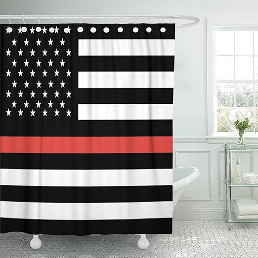 Amazon Com Emvency Shower Curtain Blue American Thin Red Line