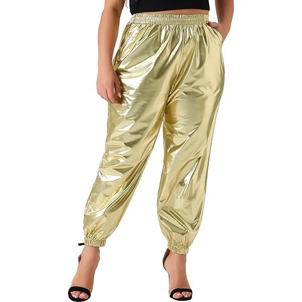 Agnes Orinda Plus Size Metallic High Waist Stretchy Jogger