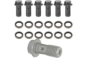 HUGUWDY M10x1.25 Banjo Bolt 6PCS，22MM Long Single Banjo Bolt Brake Fitting Adapter with 12PCS Copper Washers，Brake Fitting Adapter Bolt，Brake Hydraulic Hose to Caliper Bolt for Brake Caliper Master Cylinder