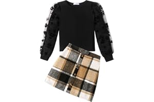 Arshiner Girl's Skirt Sets Casual Fall Outfits Corduroy Skirt and Long Sleeve Rib Knit Shirt Tops Trendy 2 Piece Clothes
