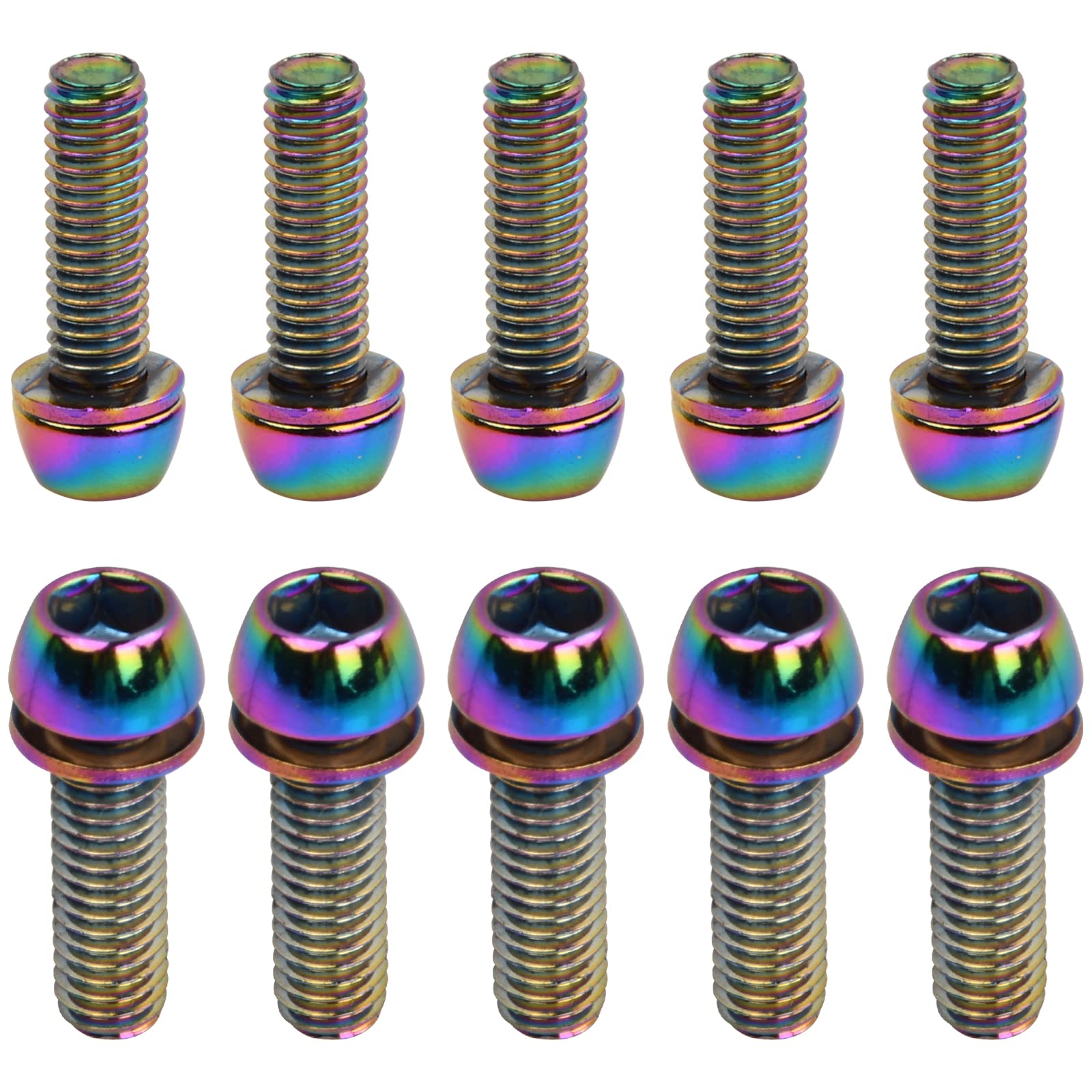 10 Pcs Bicycle Stem Bolts, M6 x 20mm Bike Stem Fixed Screws with Washers, 4 Colors Bike Disc Brake Caliper Bolts, Handlebar Stem Screws for Road Mountain Bike (Multicolor)