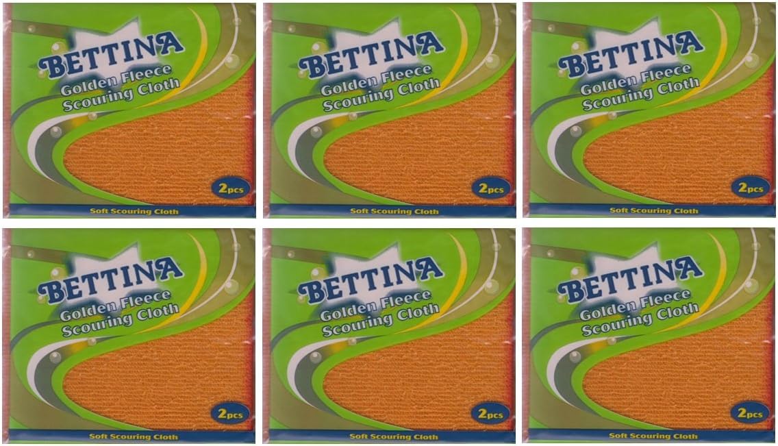 12pc Bettina Golden Fleece Scouring Cloths Washing Up Scrubbing Sponge Cloths, Yellow, 14cm x 12cm