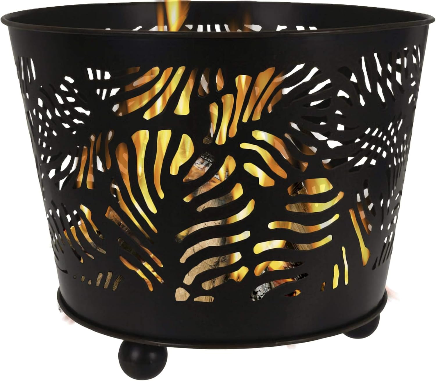 idooka Large Round Black Metal Fire Pit Bowl Log Basket Raised