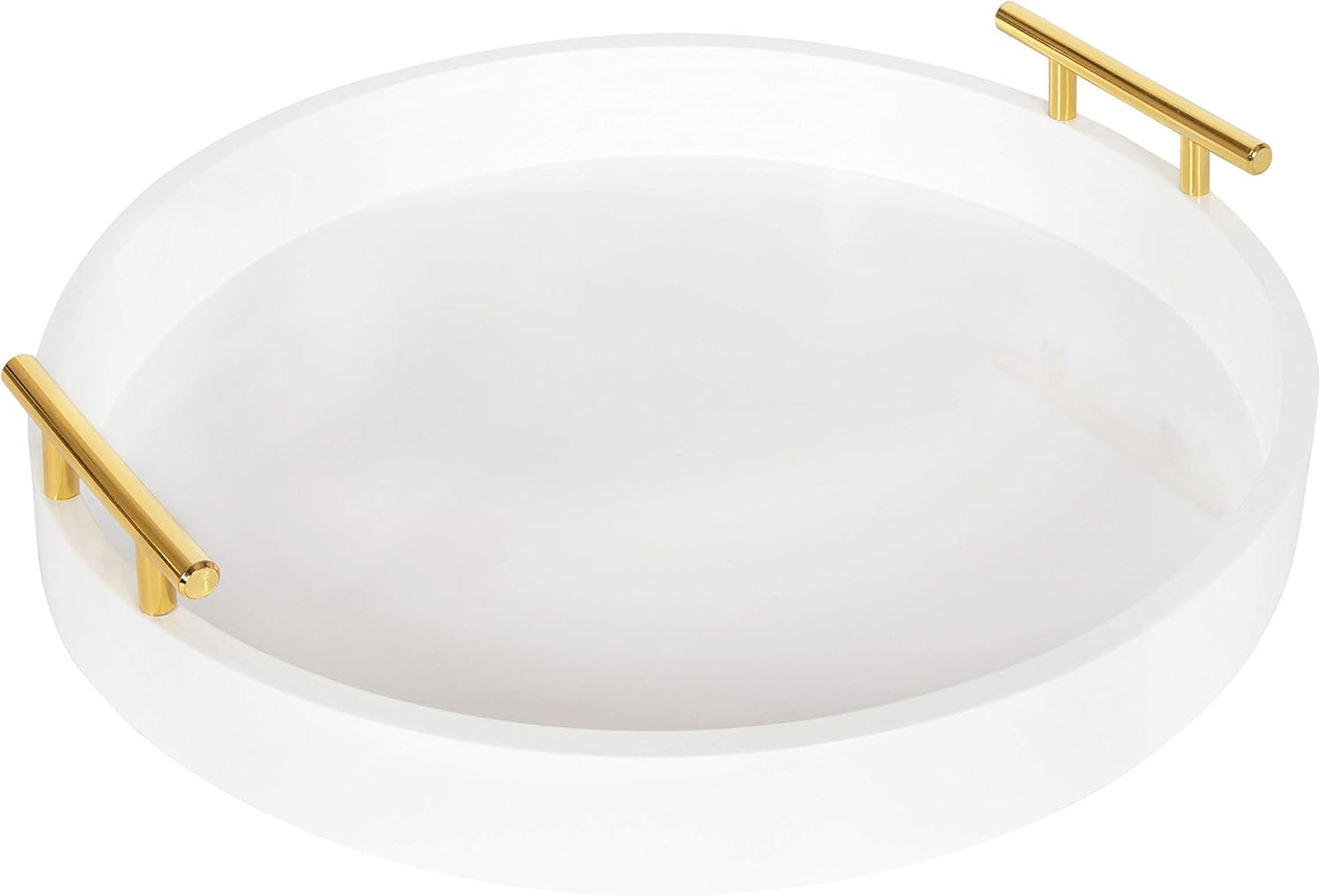 Kate and Laurel Lipton Round Decorative Tray with Metal Handles, 15.5" Diameter, White: Home & Kitchen