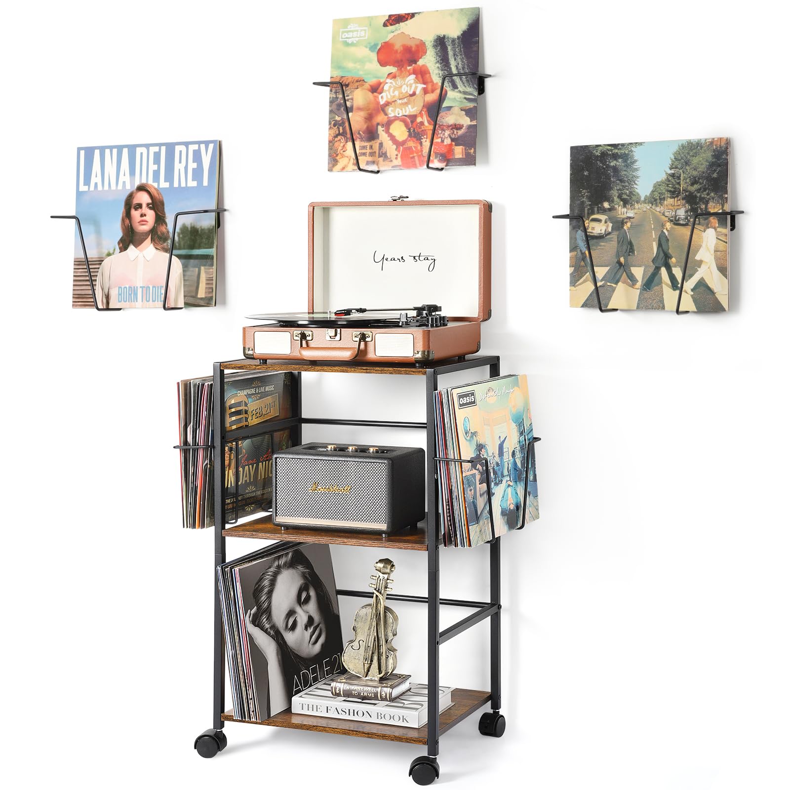 Record Display Table Mua Bikoney Record Player Stand, Vinyl Record Storage with 5-Pack Vinyl ...