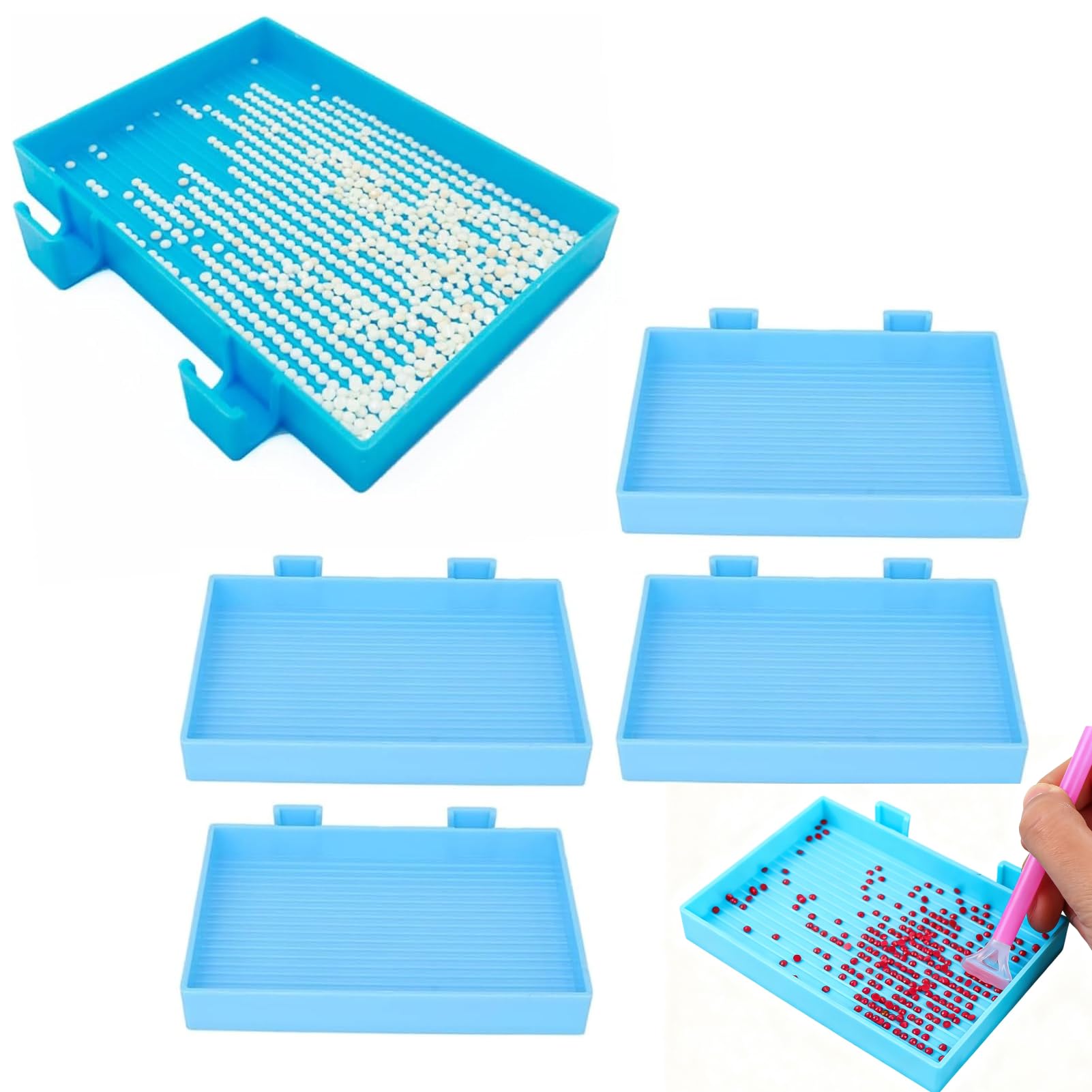 Agatige 6Pcs Plastic Diamond Painting Trays, Bead Sorting Trays Rhinestone Tray Organizer Painting Storage Box Diamond Painting Accessories and Tools for Crafts Rhinestone Sorting Tray, 11 x 9cm