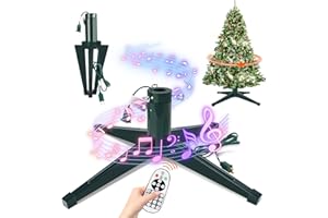 Axcoix Musical Rotating Christmas Tree Stand, Adjustable Tree Stands with Remote Control Music, Speed and Light, Artificial Christmas Tree Stand for Up to 8.5 FT 110 LB Tree