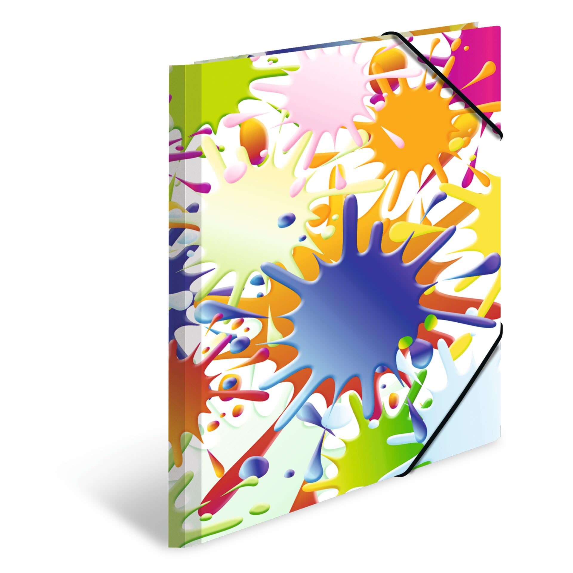 HERMA 19278 Portfolio Folder A4 Impressions Colour Splats, Children's Corner Folder Made of Cardboard with Inner Print and Elastic Band, Sturdy Cardboard Folder, for Boys and Girls