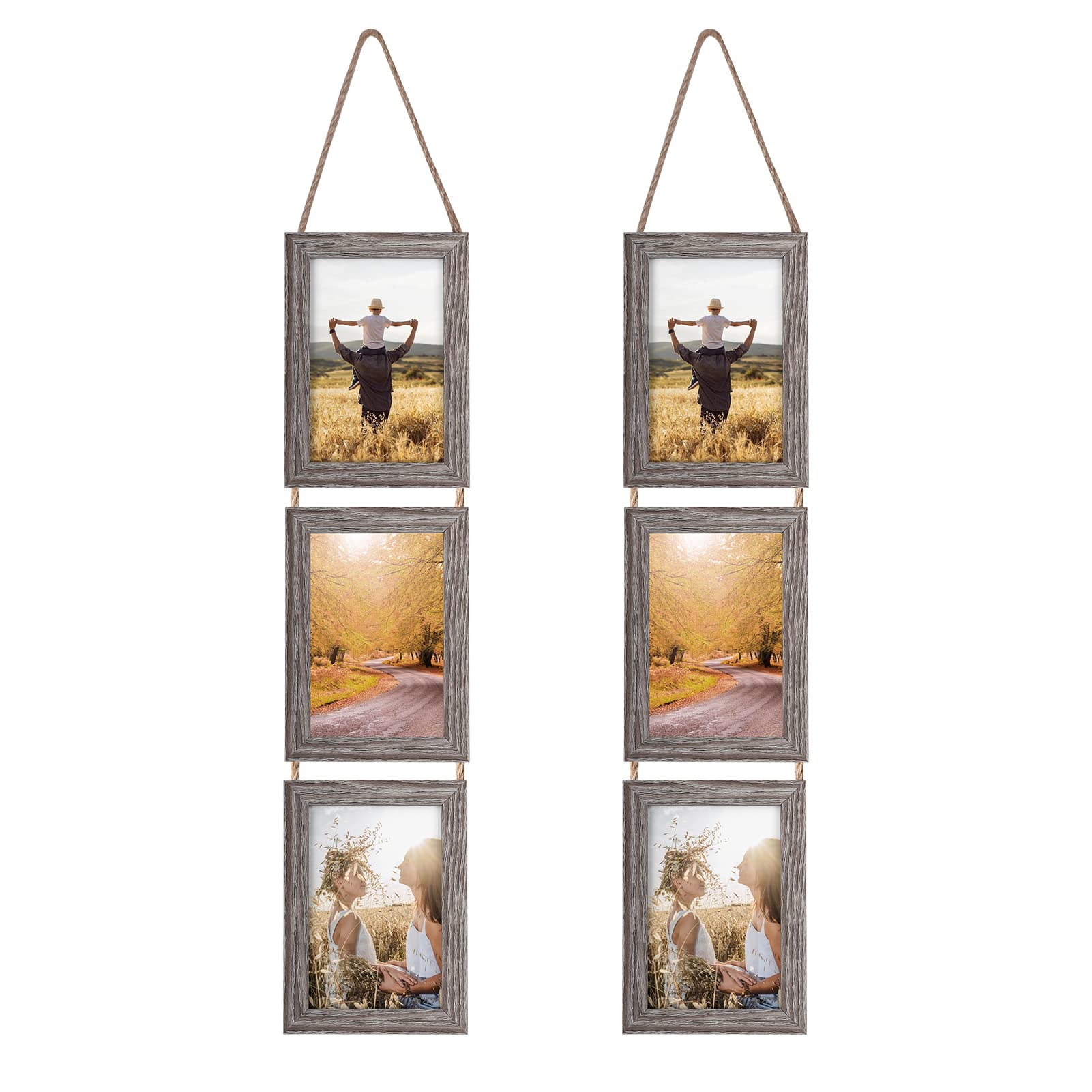 EYMPEU Grey 6x4 Photo Frame with Twine, Three vertical 6x4 Frames Integrated Wall Hanging to Decorate Your Home, Living Room or Office,Two Pack — image 1