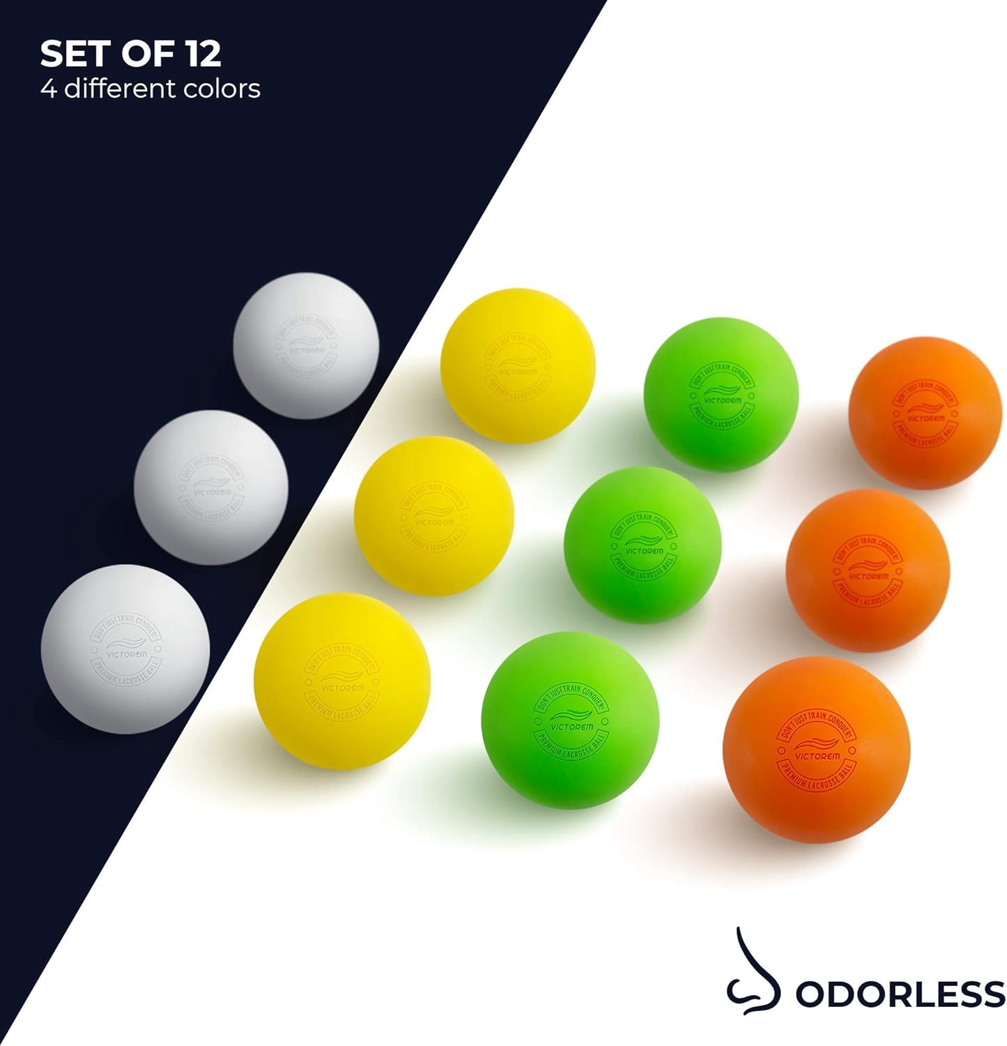 Victorem Lacrosse Balls - Lacrosse Ball Set of 12, Odourless and Durable Therapy Ball, Back Roller, Great for Myofascial Release and as Muscle Knot Remover : Sports & Outdoors
