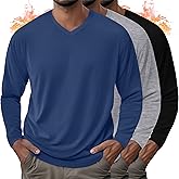 Velvelhall 3 Pack Men's Thermal Long Sleeve Shirts V Neck Fleece Lined Loose Fit Warm Base Layer Winter Casual Tops
