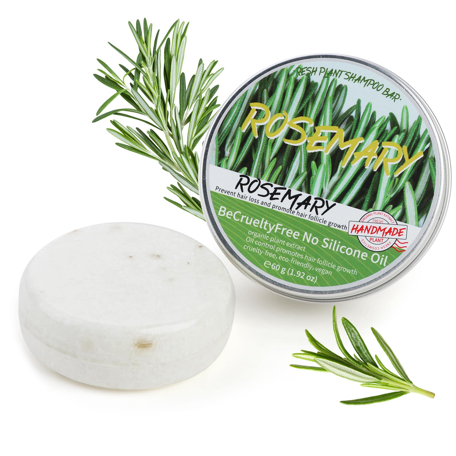 Rosemary Shampoo Bar, Hair Regrowth Natural Herbal Organic Soap Anti Hair Loss Frizz Dandruff Itching Nourishing Hair Care Repair Damaged Cruelty Free No Silicone Oil Cleaning Shampoo Soap