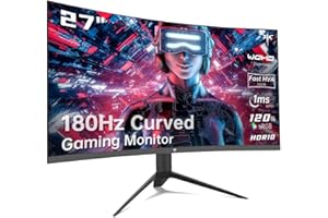 KTC 27 inch Gaming Monitor, 1440P Curved Monitor, 180Hz, 144Hz, 2K, 1500R, 1ms, FreeSync/G-Sync Compatible, DisplayPort/HDMI/USB, Ultrawide PC Vesa/Wall Mount Computer Monitor, H27S17